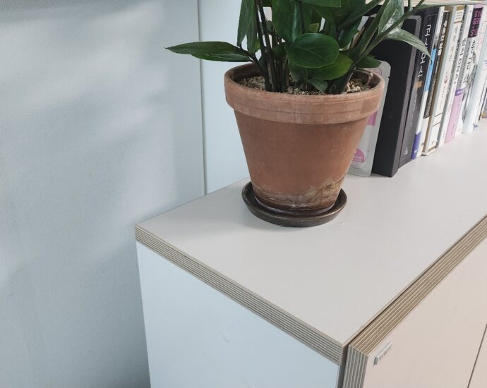 깊이가 깊지 않은 거실 수납장의 모습