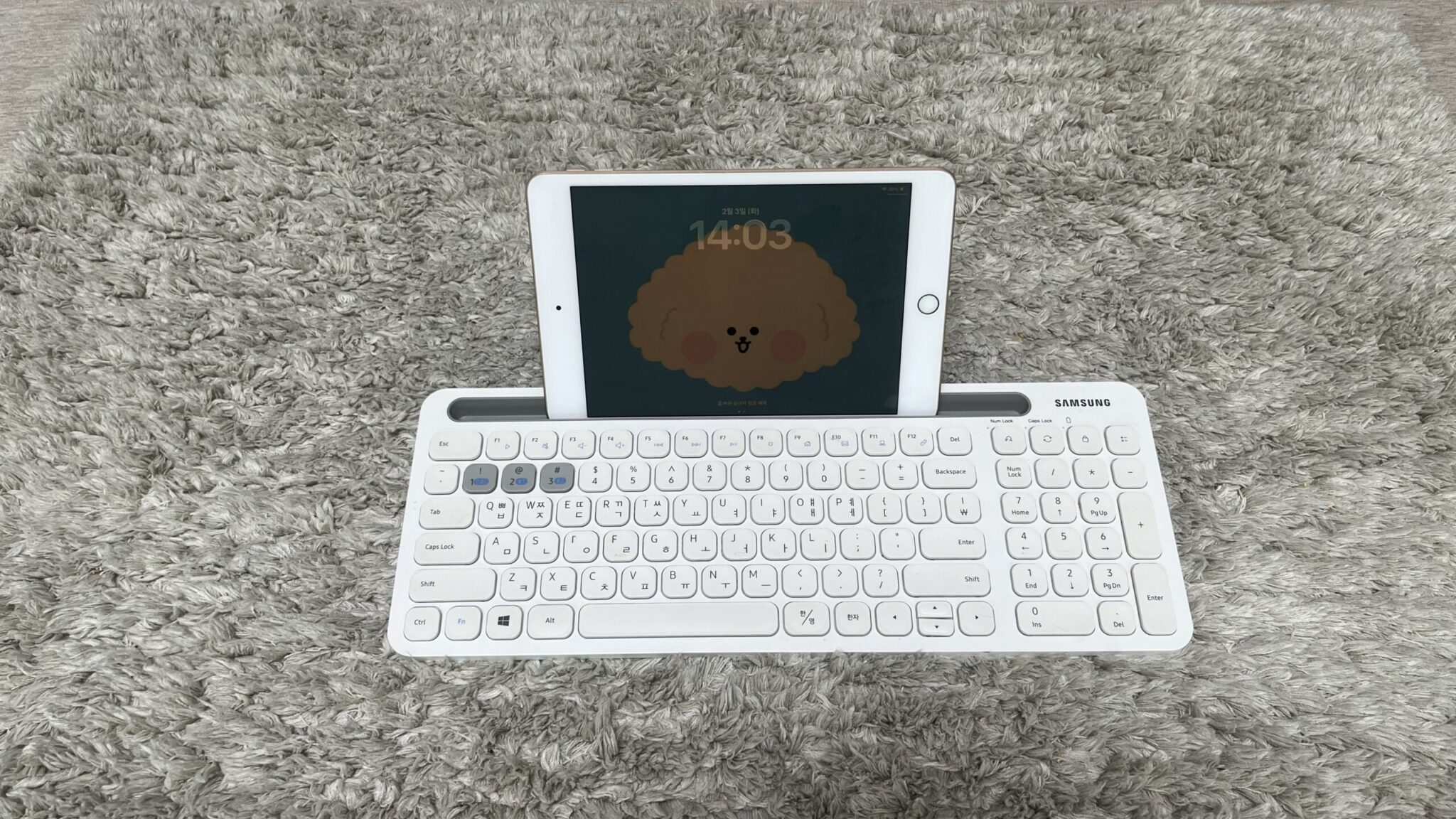 삼성 무선키보드 SK-P1000에 아이패드를 거치한 모습